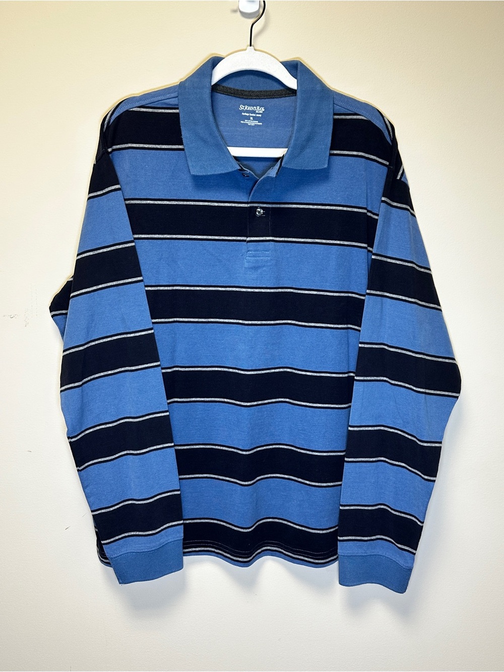 St John’s Bay Heritage Blue and Navy Striped Long-Sleeve Polo XL